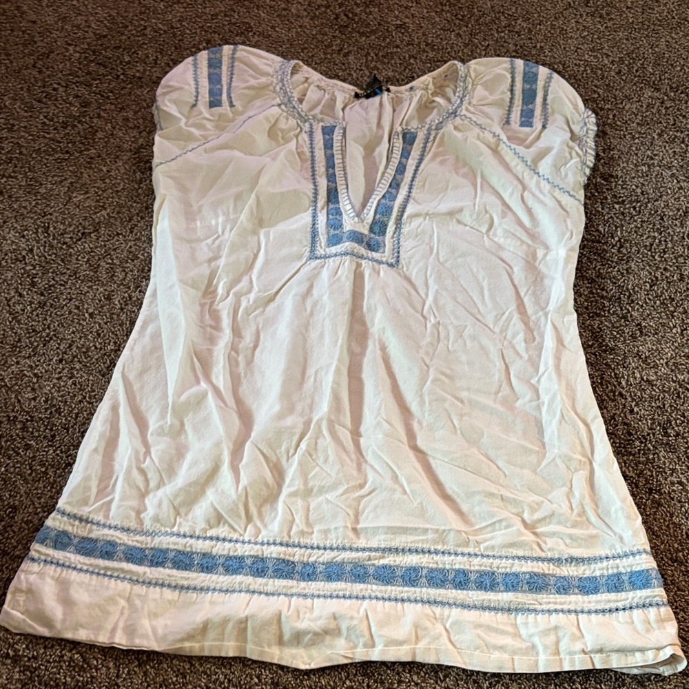 Lucky Brand Cream Blouse with Blue Accents
